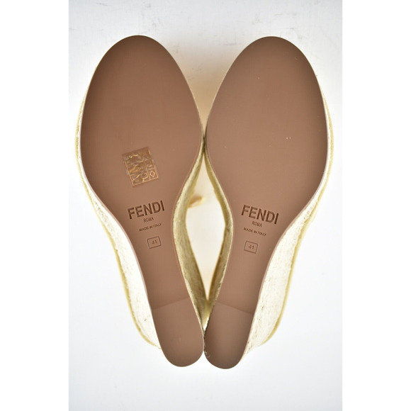 Fendi Roma Natural FF Logo Ankle Strap Lace Up Sandal Espadrille Wedge Heel 41 - Picture 12 of 12